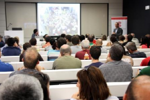 Aspecte de l'aula del Seminari de Tarragona on ha tingut lloc la xerrada inaugural de la segona Jornada de bones pràctiques de gestió en el món casteller
